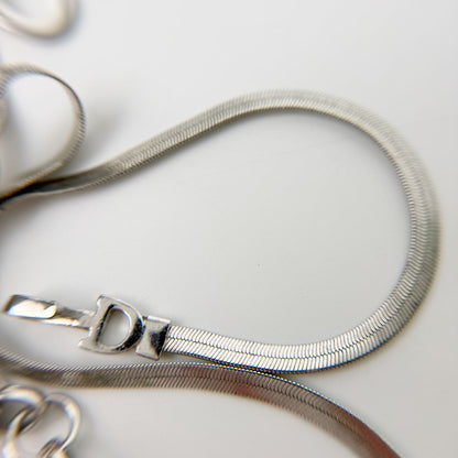 Dior Y2k CD Ribbon Double Chain Necklace Plated Silver Vintage — view 4