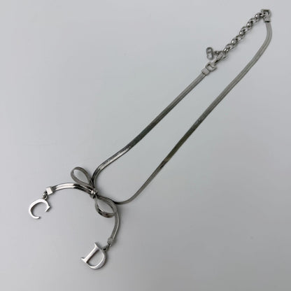Dior Y2k CD Ribbon Double Chain Necklace Plated Silver Vintage — view 2