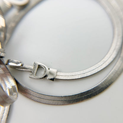 Dior Y2k CD Ribbon Double Chain Necklace Plated Silver Vintage — view 6