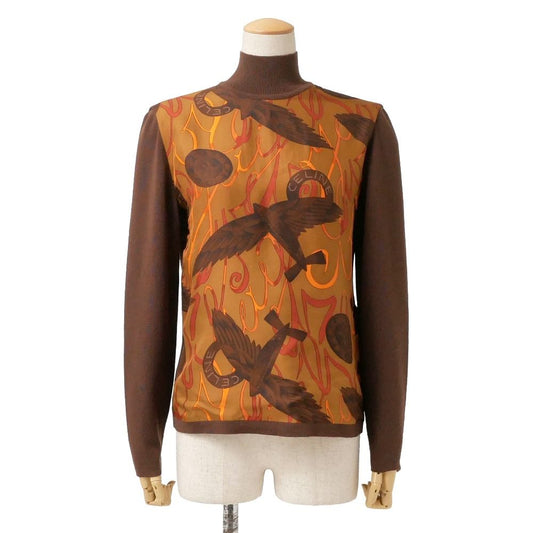Celine Vintage Sweater High Neck Circle Logo Print Macadam Button Silk Contrast
