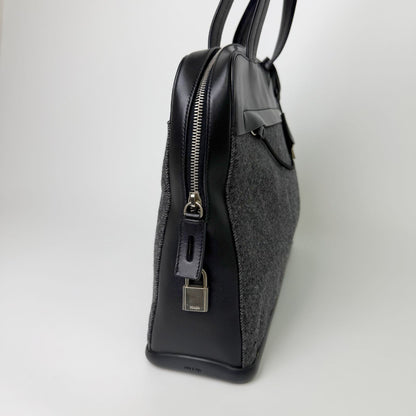 Prada Shoulder Bag Tweed Leather Gray Black Vintage — view 5