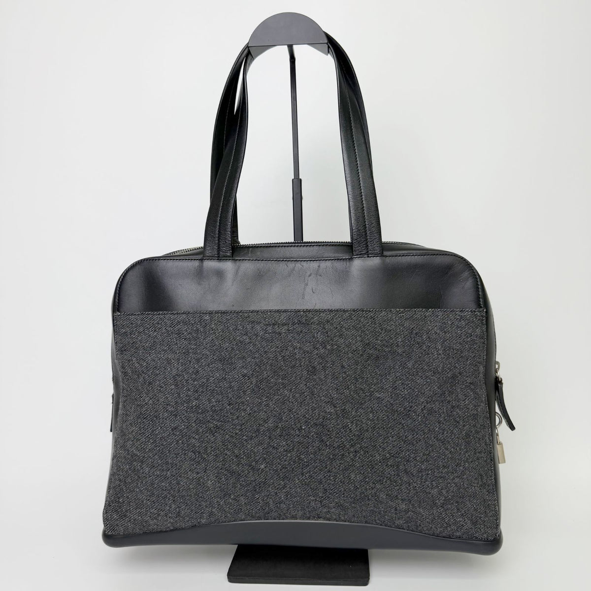 Prada Shoulder Bag Tweed Leather Gray Black Vintage — view 4