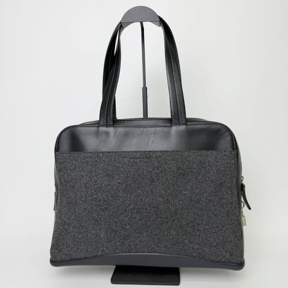 Prada Shoulder Bag Tweed Leather Gray Black Vintage — view 4