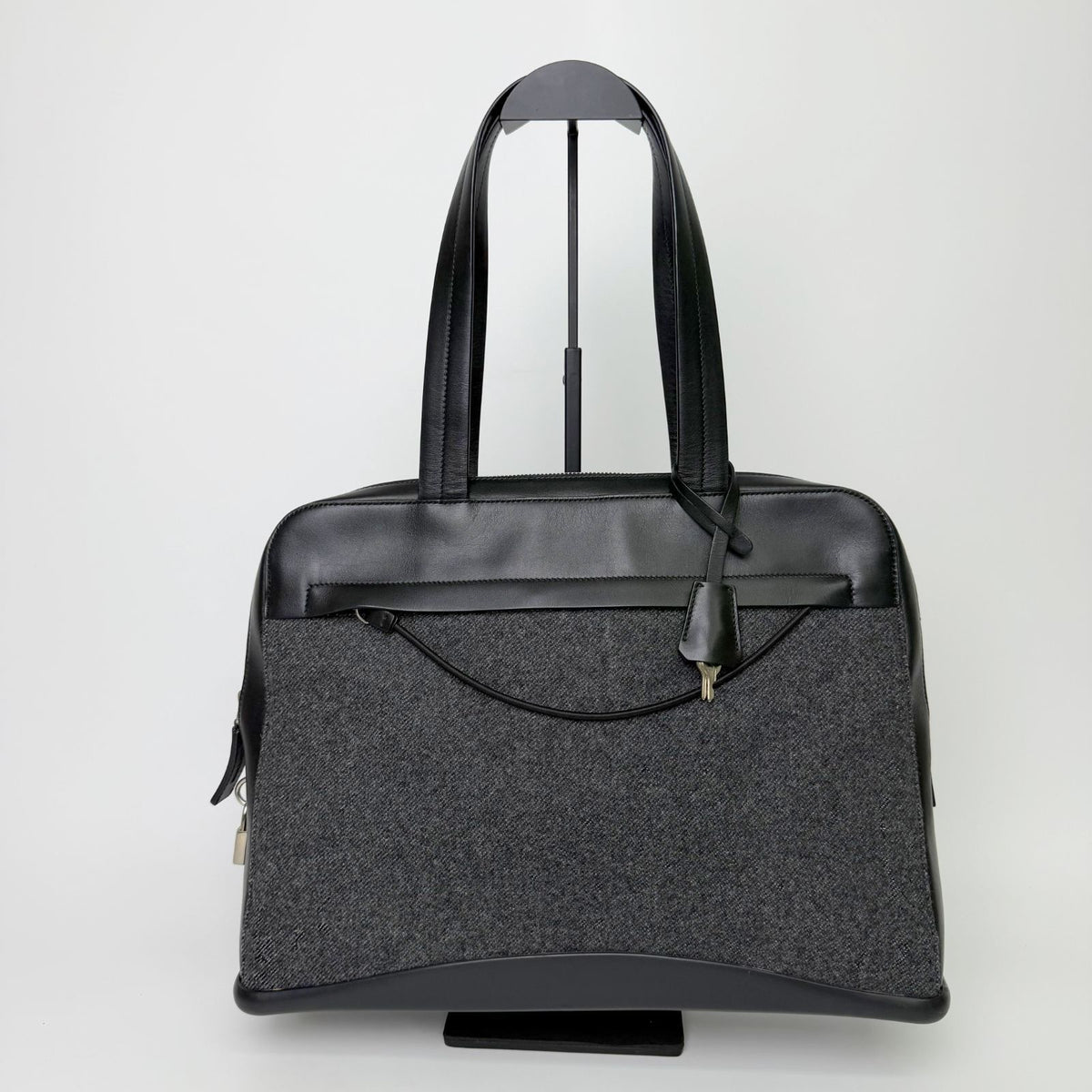 Prada Shoulder Bag Tweed Leather Gray Black Vintage — view 3
