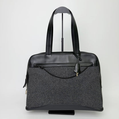 Prada Shoulder Bag Tweed Leather Gray Black Vintage — view 3