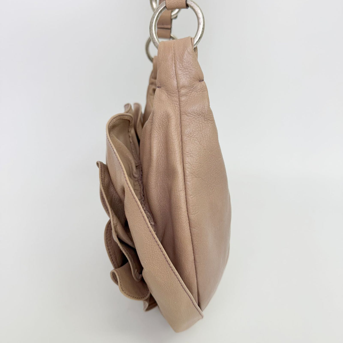 Saint Laurent Nadja Flower Leather Rosette Hobo Shoulder Bag Beige Silver — view 5
