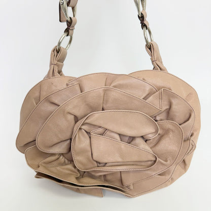 Saint Laurent Nadja Flower Leather Rosette Hobo Shoulder Bag Beige Silver — view 3