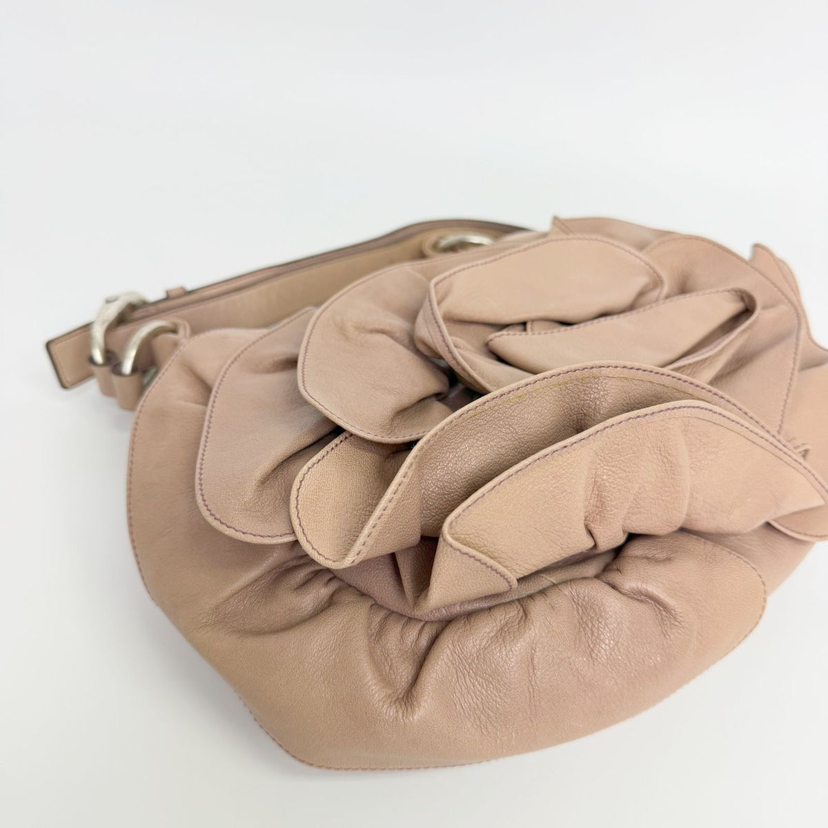 Saint Laurent Nadja Flower Leather Rosette Hobo Shoulder Bag Beige Silver — view 8