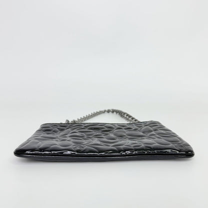 Chanel Camellia Patent Chain Pochette Shoulder Bag Clutch Black Silver Seal — view 8