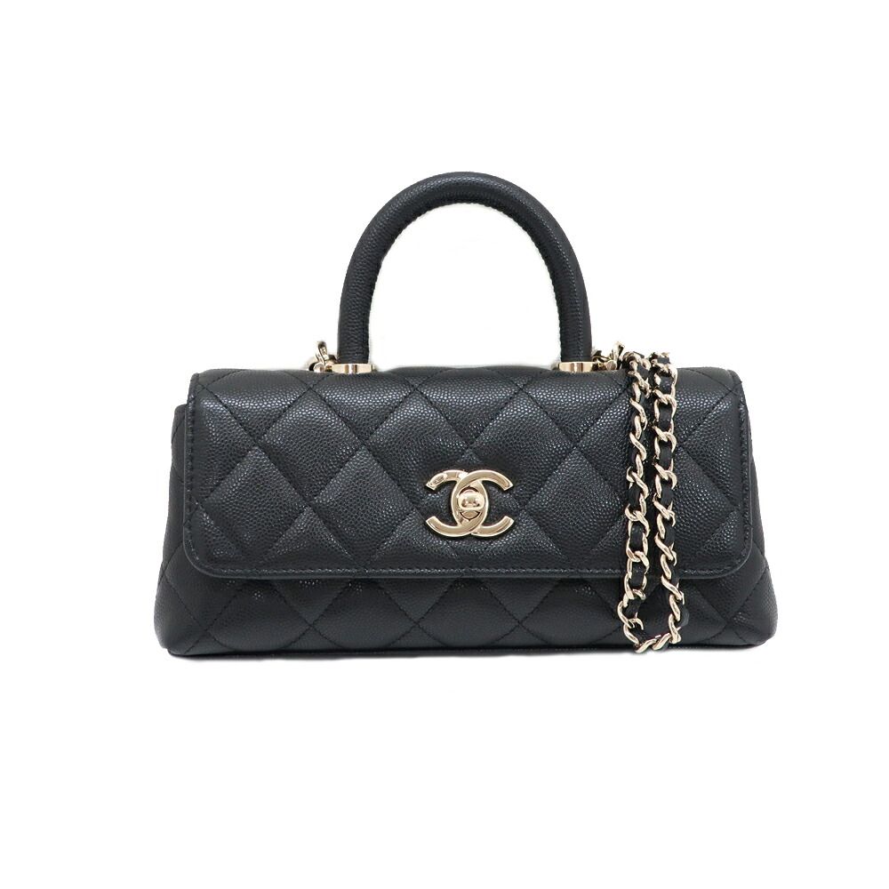 Chanel Quilted Coco Handle Rectangle Top Chain Clutch 2-Way Shoulder Bag