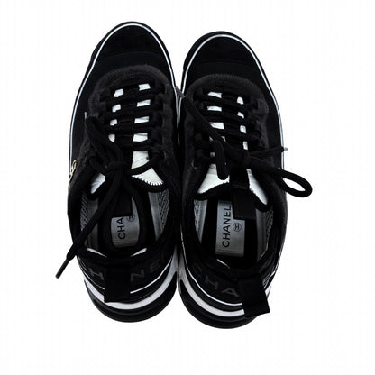 Chanel CC Logo Low-Top Sneakers Black White Suede Mesh — view 7