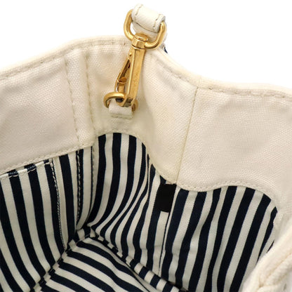 Prada Canapa Tote 2-Way Shoulder Bag Striped Canvas White Navy Gold — view 6