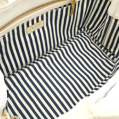 Prada Canapa Tote 2-Way Shoulder Bag Striped Canvas White Navy Gold — view 5