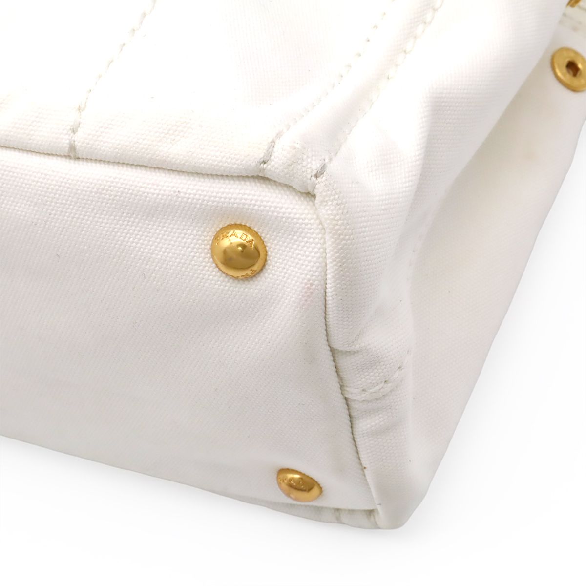 Prada Canapa Tote 2-Way Shoulder Bag Striped Canvas White Navy Gold — view 3