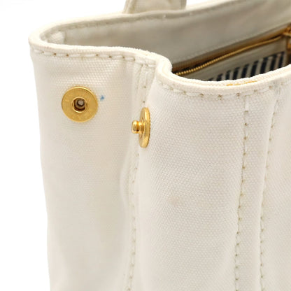 Prada Canapa Tote 2-Way Shoulder Bag Striped Canvas White Navy Gold — view 7