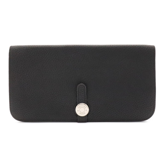 Hermes Dogon Recto Verso Long Wallet Bifold Togo Leather Black Silver
