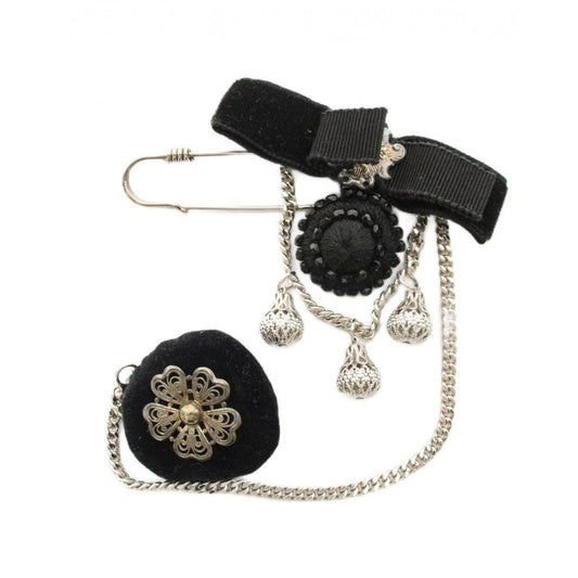 Miu Miu Pin Brooch Black Ribbon Motif Chain Charm