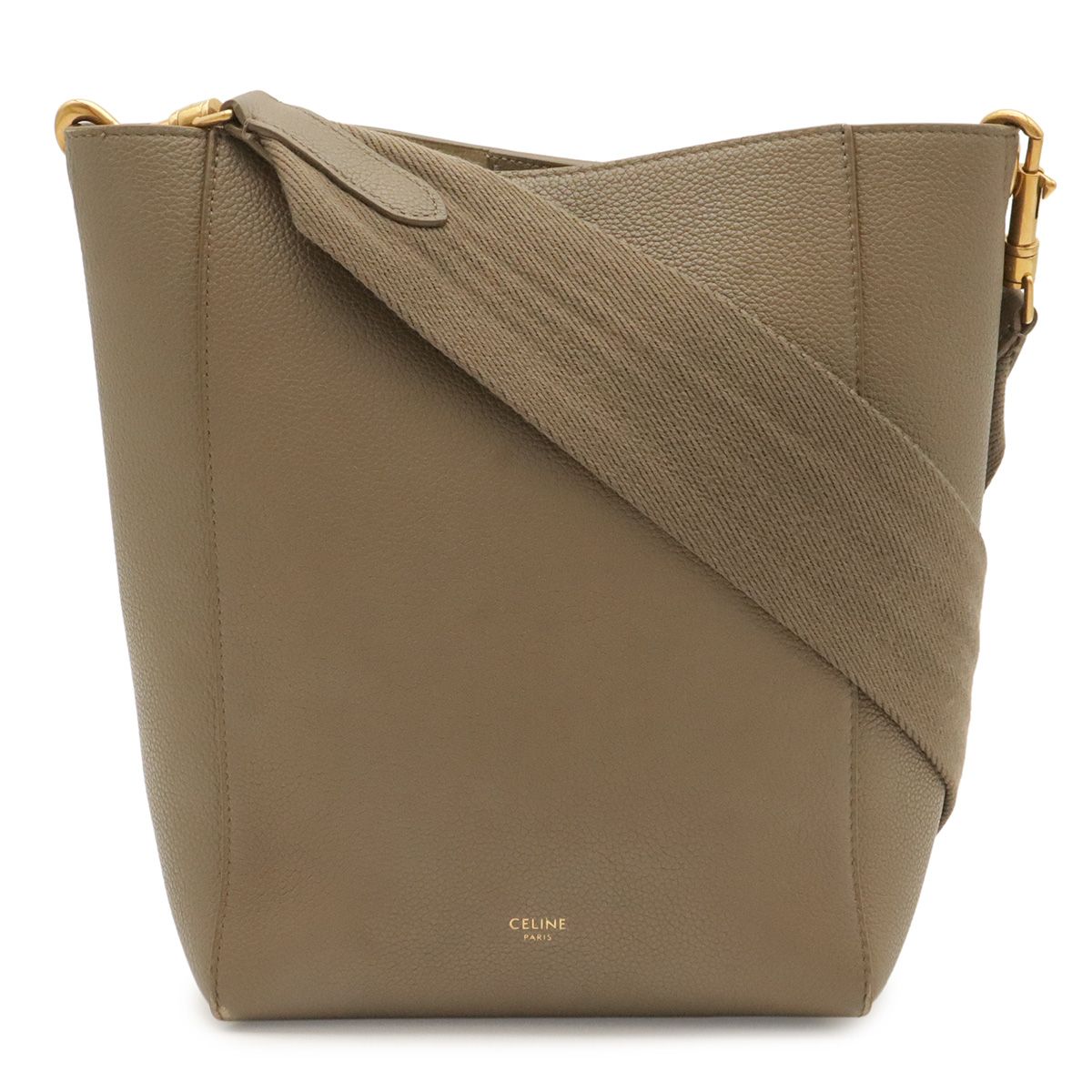 Celine Sangles Bucket Small Shoulder Bag Leather Greige Gold