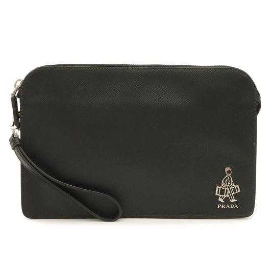 Prada Porter Collaboration Saffiano Clutch Leather Nero Black Silver