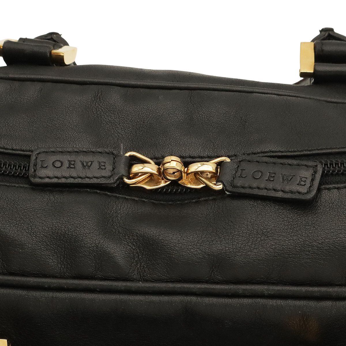 Loewe Anagram Boston Bag Purse Leather Black Gold — view 6