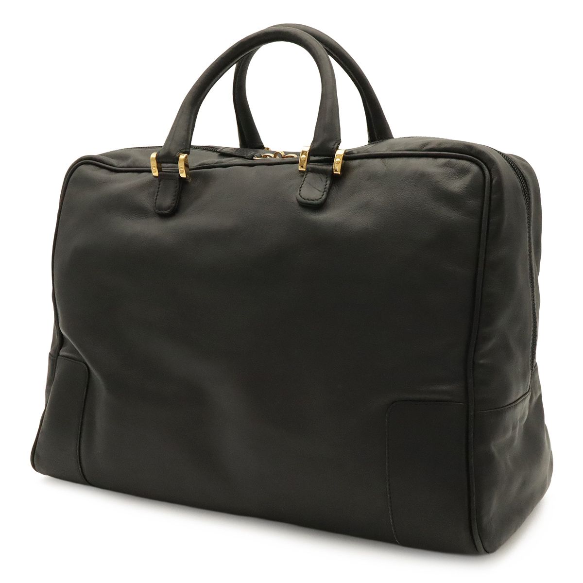 Loewe Anagram Boston Bag Purse Leather Black Gold — view 2