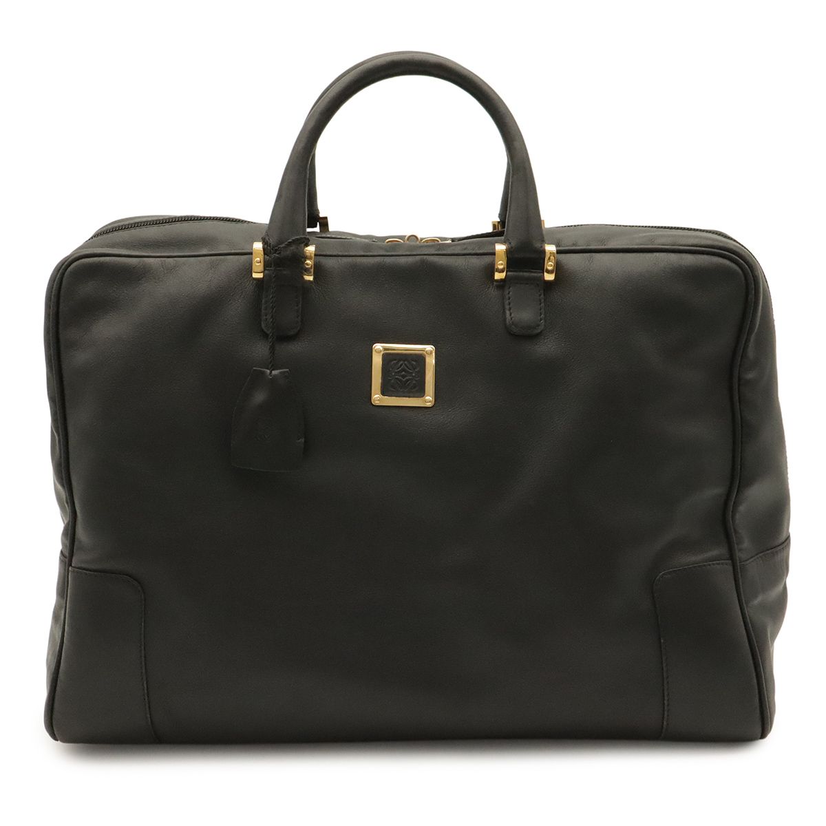 Loewe Anagram Boston Bag Purse Leather Black Gold