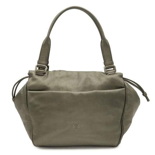 Loewe Anagram Shoulder Bag Tote Metallic Leather Khaki Silver