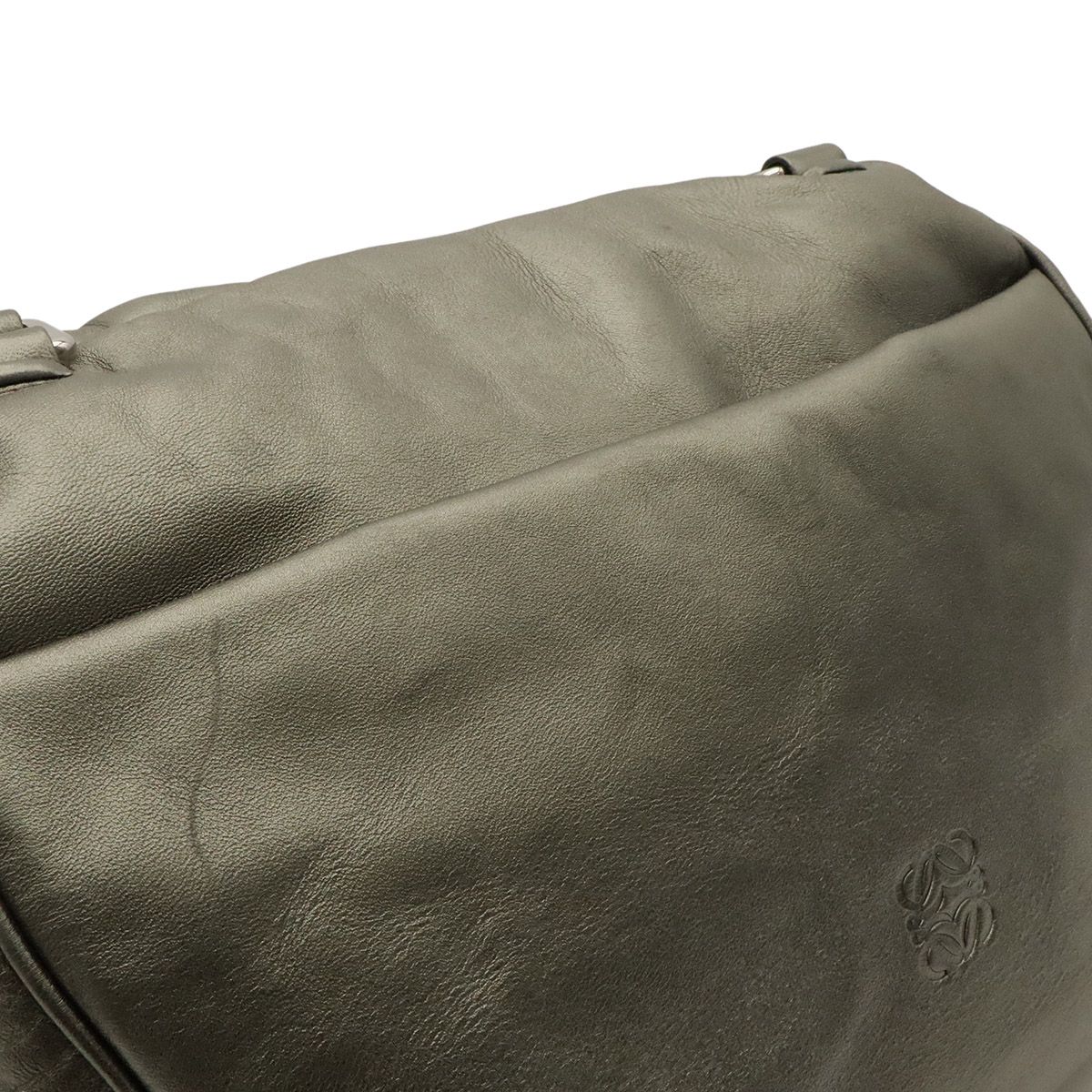 Loewe Anagram Shoulder Bag Tote Metallic Leather Khaki Silver — view 4