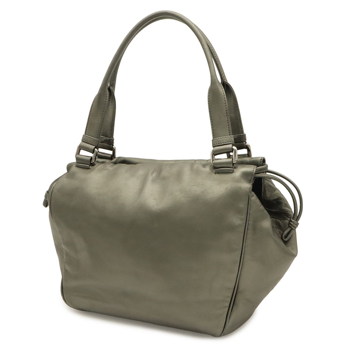 Loewe Anagram Shoulder Bag Tote Metallic Leather Khaki Silver — view 2