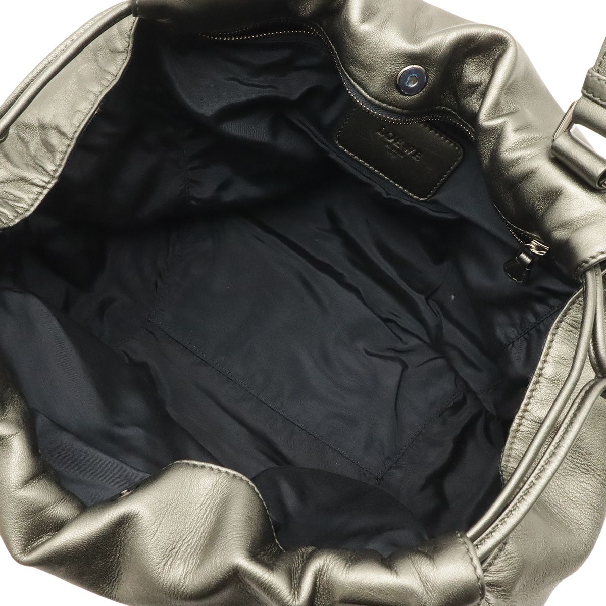Loewe Anagram Shoulder Bag Tote Metallic Leather Khaki Silver — view 7