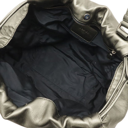 Loewe Anagram Shoulder Bag Tote Metallic Leather Khaki Silver — view 7
