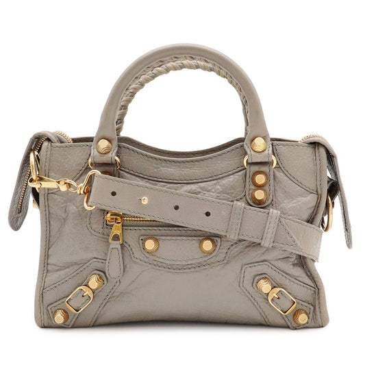 Balenciaga Giant Mini City 2-Way Shoulder Bag Leather Gray Gold