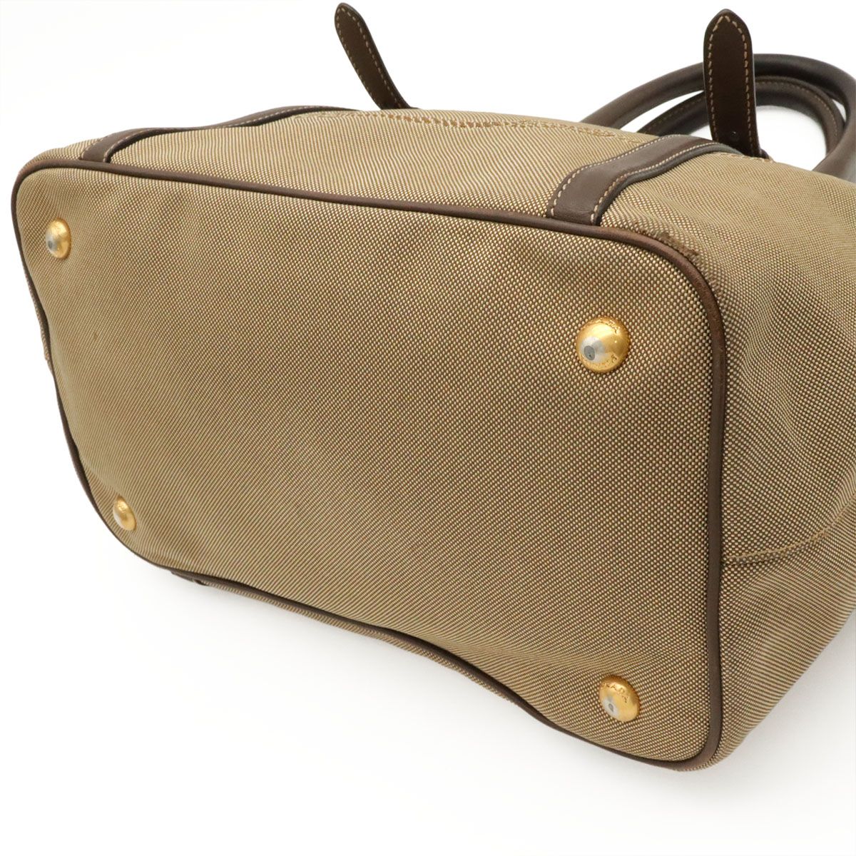Prada Logo Jacquard Ribbon Tote 2-Way Shoulder Bag Canvas Khaki Beige Mocha — view 3