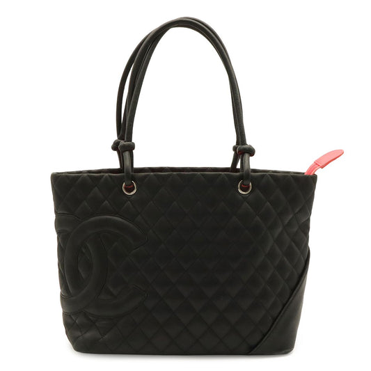 Chanel Cambon Line CC Logo Large Tote Shoulder Bag Soft Calfskin Black Pink