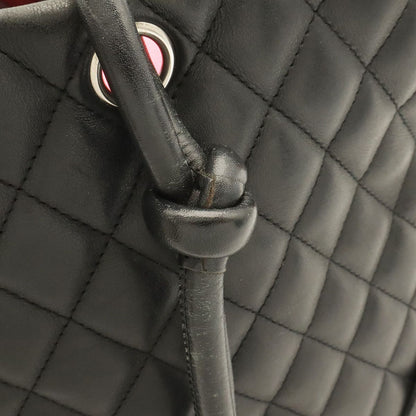 Chanel Cambon Line CC Logo Large Tote Shoulder Bag Soft Calfskin Black Pink — view 5