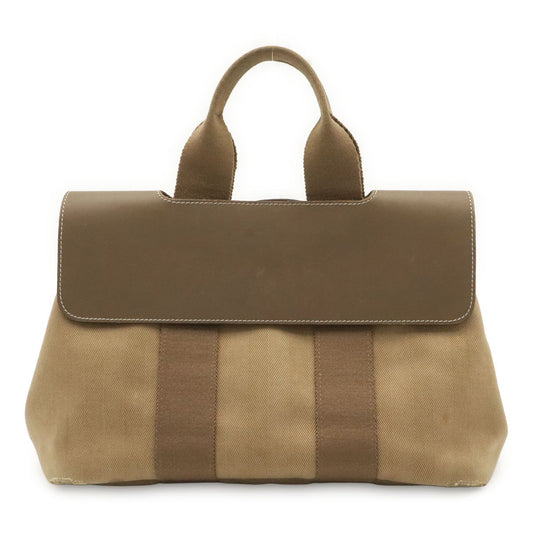 Hermes Valparaiso PM Tote Bag Toile Chevron Leather Etoupe Greige