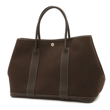 Hermes Garden Party PM Tote Shoulder Bag Toile Officier Leather Dark Brown — view 2