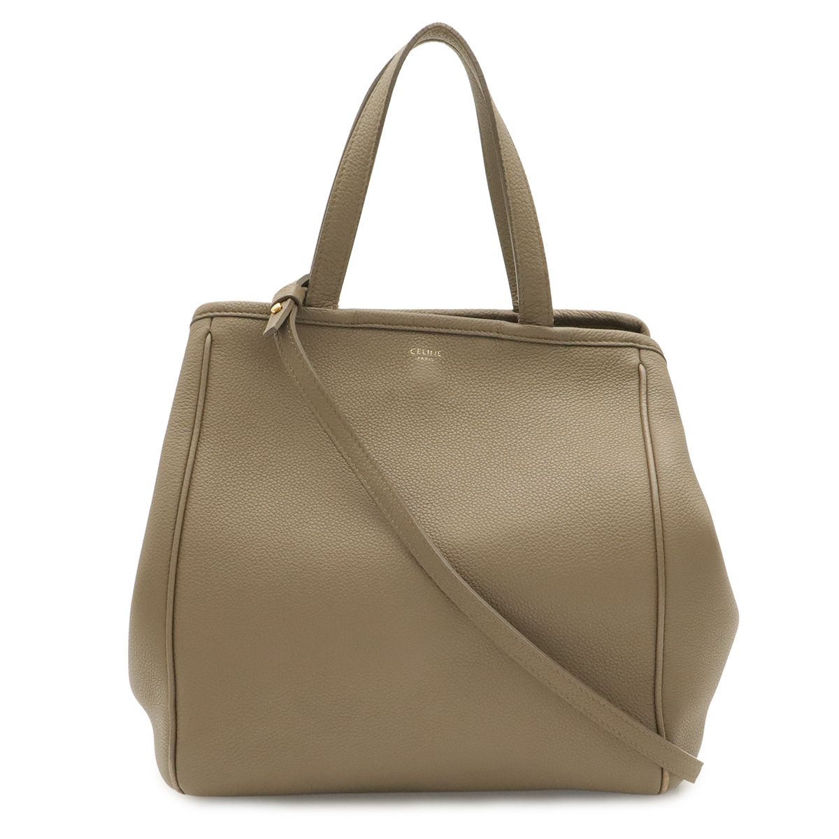 Celine Small Fold Cabas Tote 2-Way Shoulder Bag Leather Greige Gold