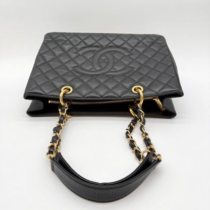 Chanel Caviar Leather Chain Tote Bag Big CC Logo Black — view 3