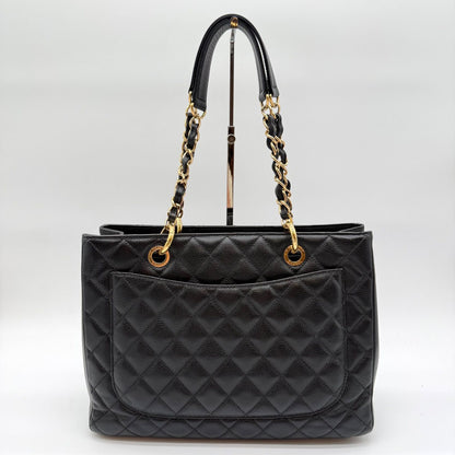 Chanel Caviar Leather Chain Tote Bag Big CC Logo Black — view 2