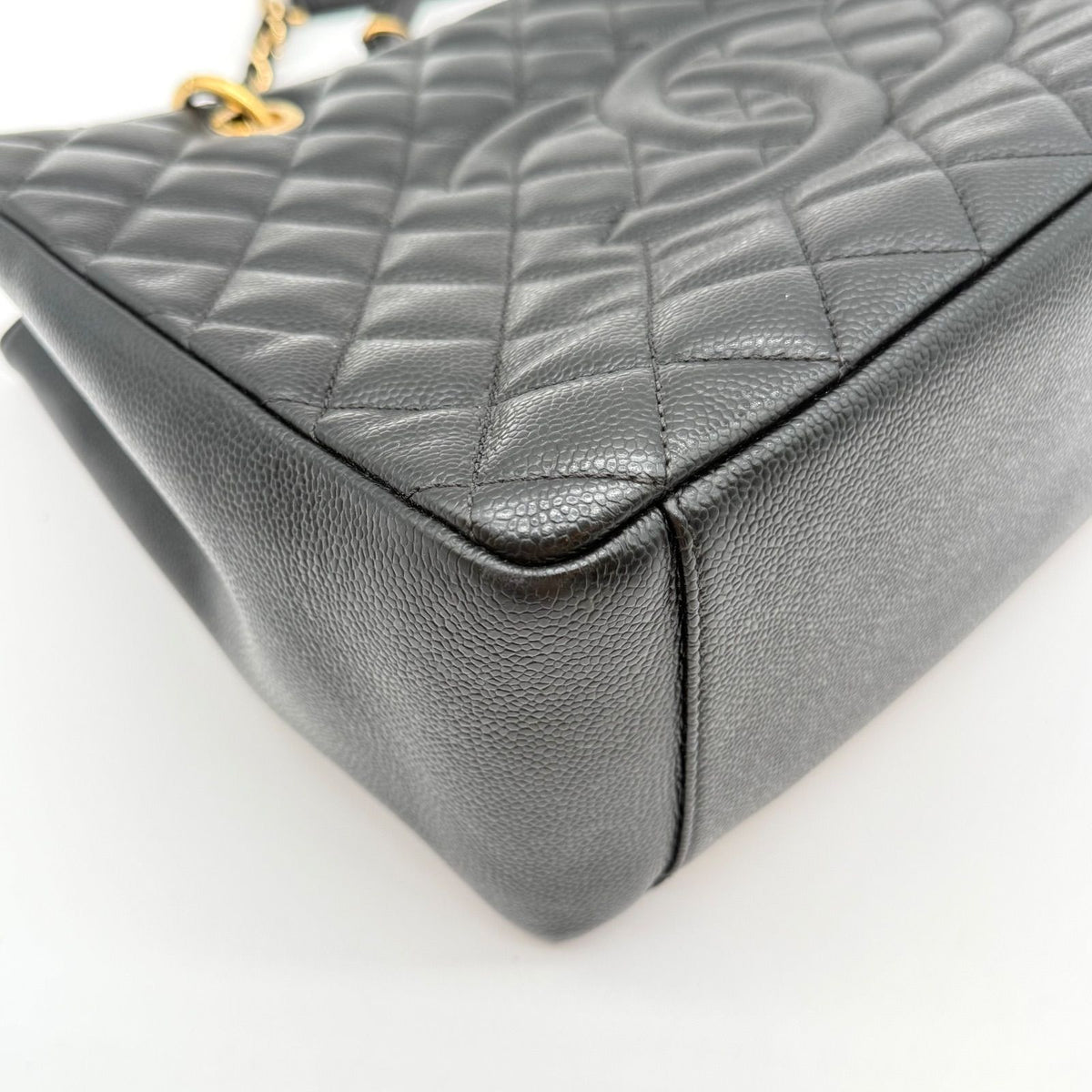Chanel Caviar Leather Chain Tote Bag Big CC Logo Black — view 7