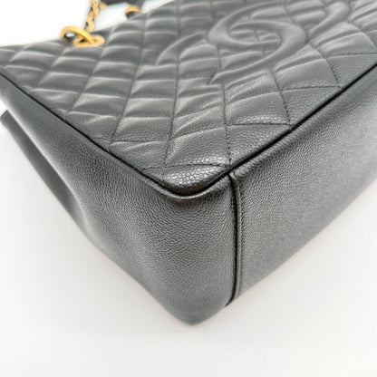 Chanel Caviar Leather Chain Tote Bag Big CC Logo Black — view 7