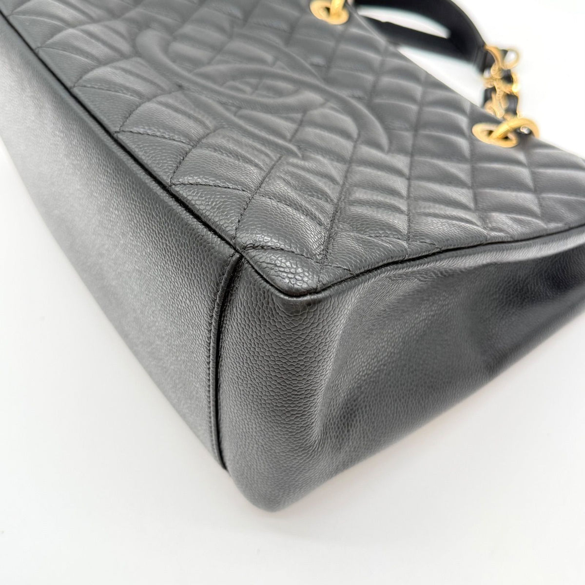 Chanel Caviar Leather Chain Tote Bag Big CC Logo Black — view 8