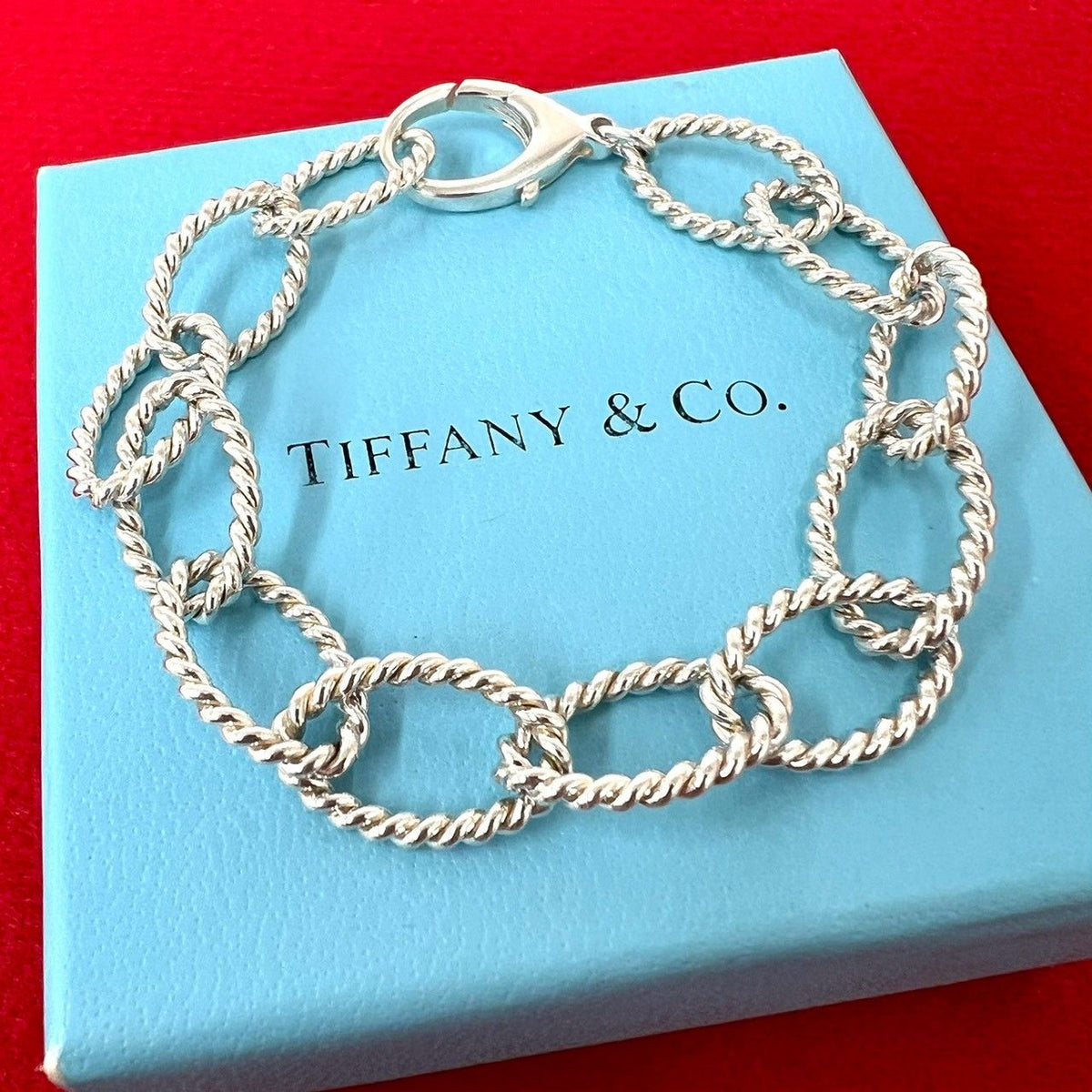 Tiffany & Co Vintage Oval Link Twist Bracelet 925 Sterling Silver Chain Bangle