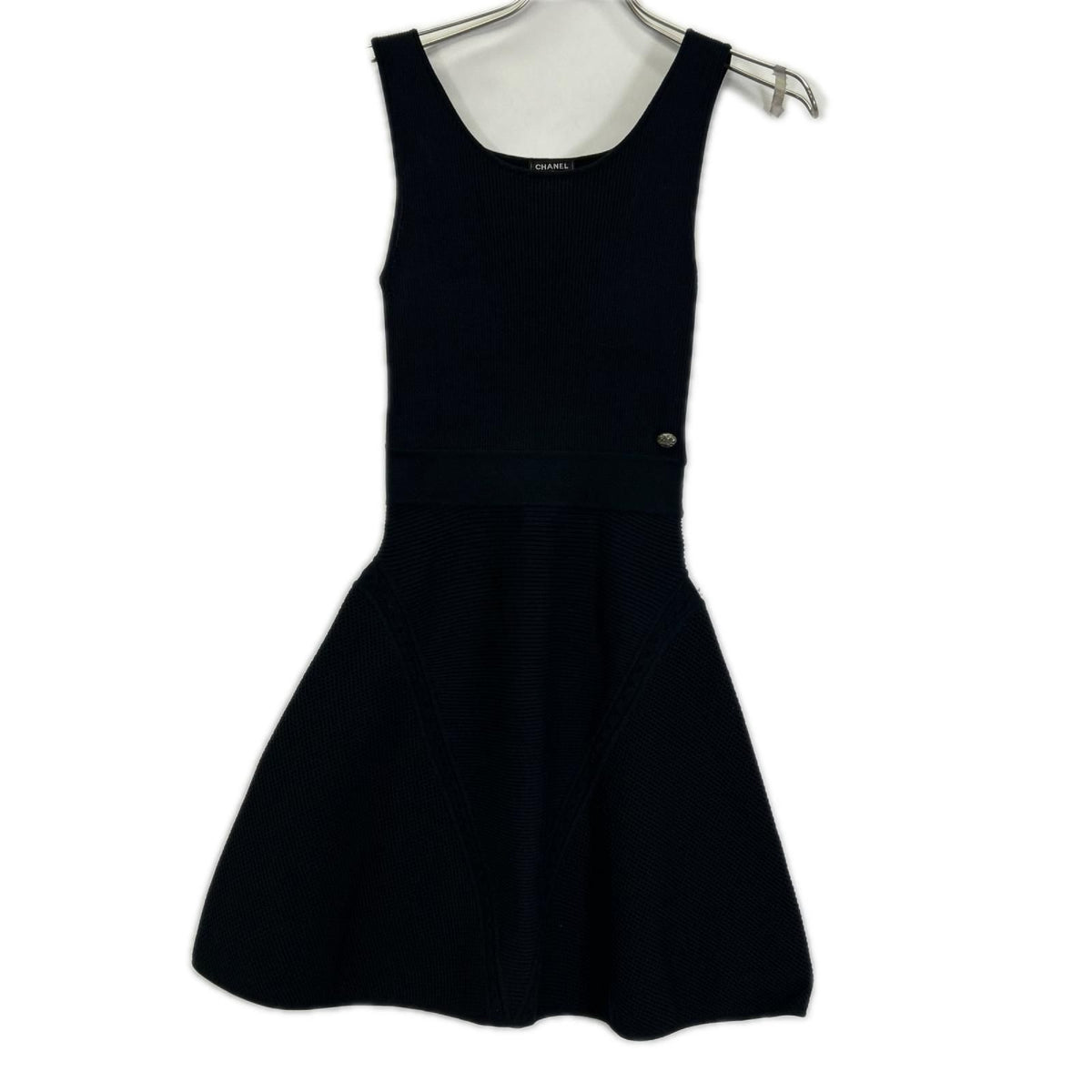 Chanel Black Sleeveless Rib Knit Dress 34