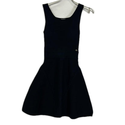 Chanel Black Sleeveless Rib Knit Dress 34