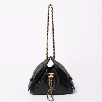 Chanel 25 Medium Chain Bag CC Logo Caviar Leather Black