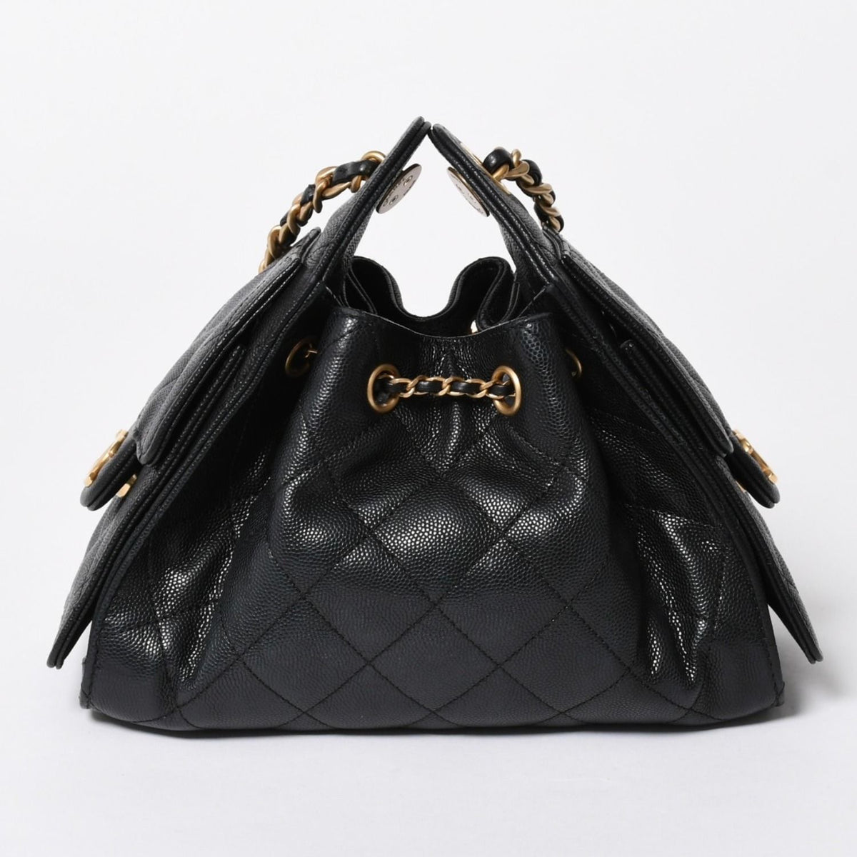 Chanel 25 Medium Chain Bag CC Logo Caviar Leather Black — view 3