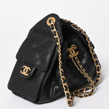 Chanel 25 Medium Chain Bag CC Logo Caviar Leather Black — view 4