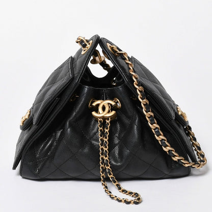 Chanel 25 Medium Chain Bag CC Logo Caviar Leather Black — view 2